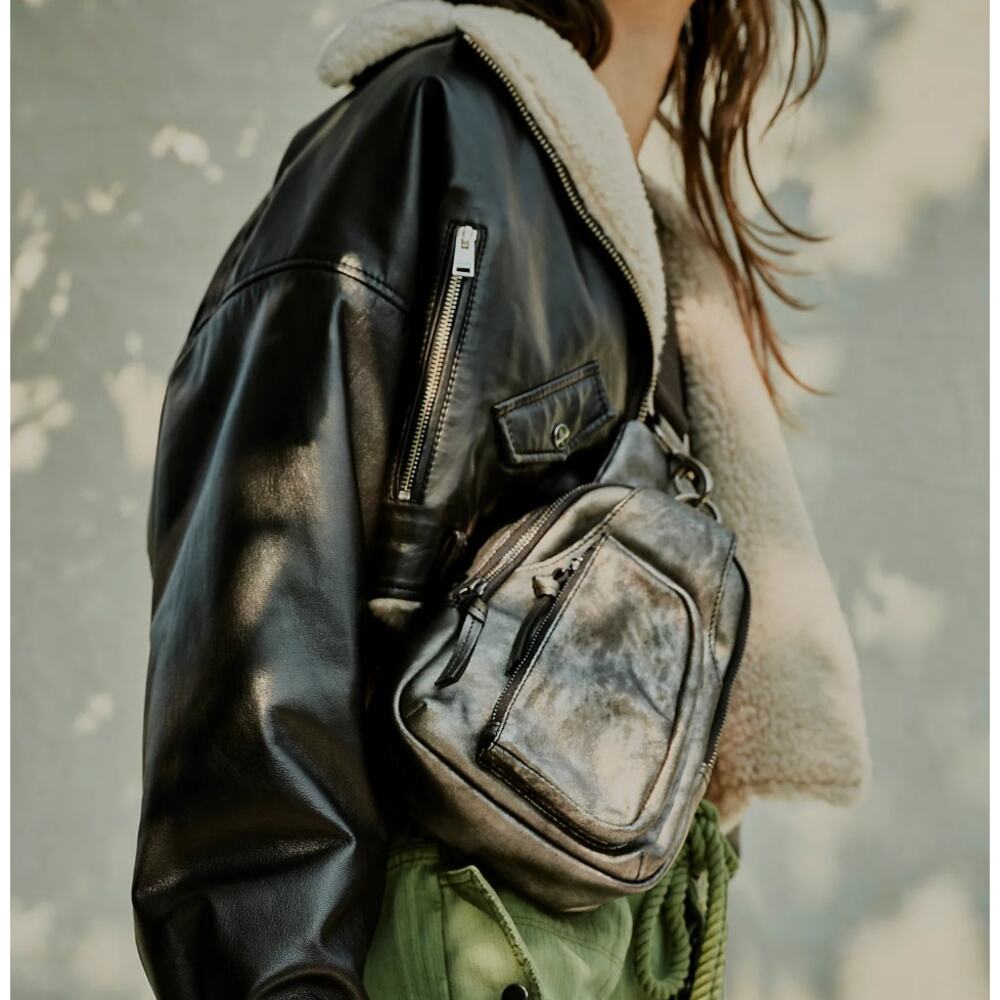 Free People Hudson Sling Bag Gunmetal Metallic Silver